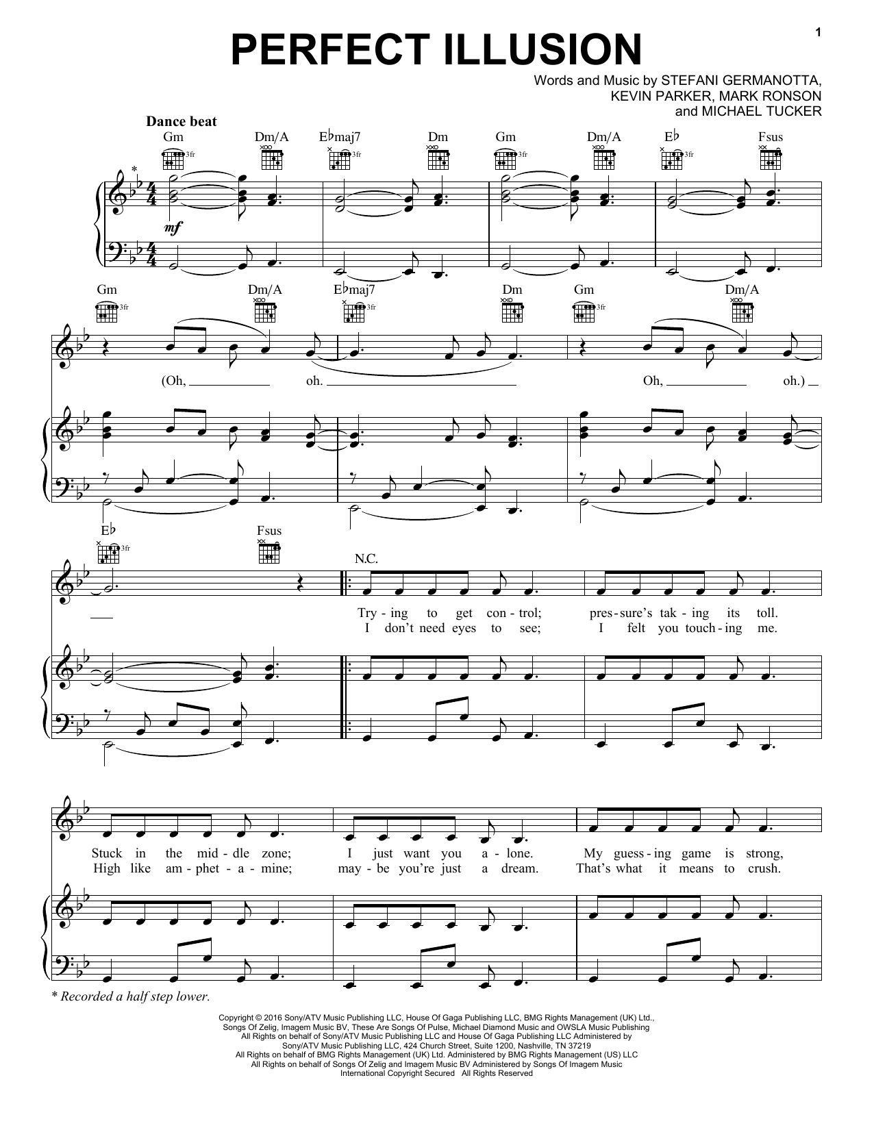 Lady Gaga Perfect Illusion Sheet Music Notes & Chords for Piano, Vocal & Guitar (Right-Hand Melody) - Download or Print PDF