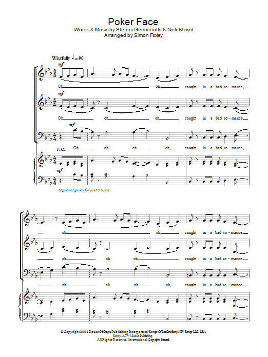 Lady Gaga Poker Face / Bad Romance Sheet Music Notes & Chords for SAB - Download or Print PDF