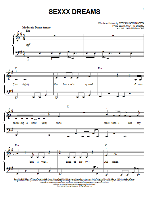 Lady Gaga Sexxx Dreams Sheet Music Notes & Chords for Easy Piano - Download or Print PDF