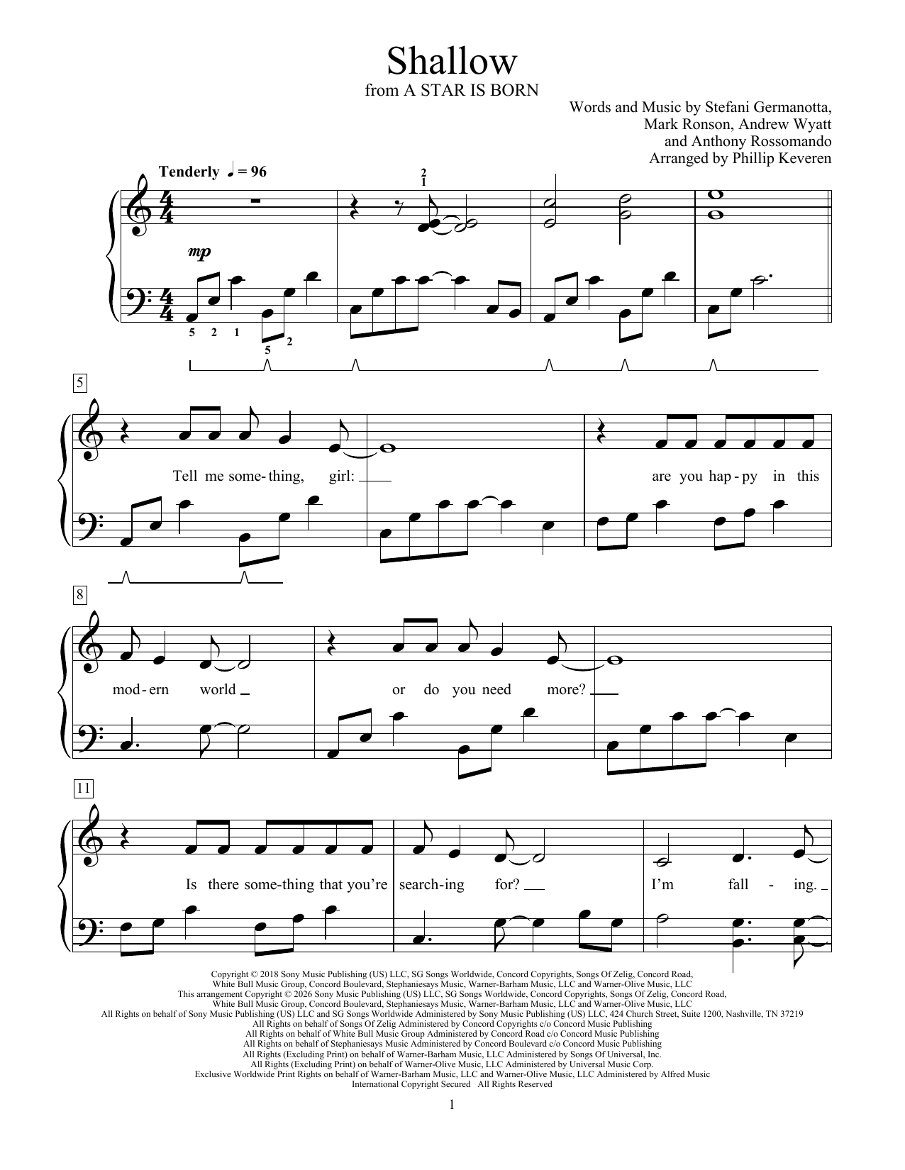 Lady Gaga Shallow (arr. Phillip Keveren) Sheet Music Notes & Chords for Educational Piano - Download or Print PDF