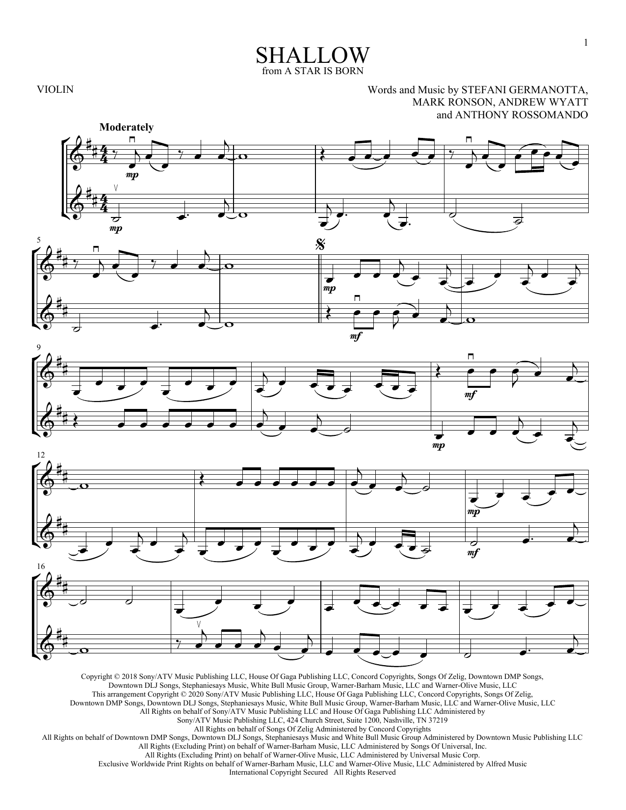 Lady Gaga Shallow (from A Star Is Born) Sheet Music Notes & Chords for Tenor Sax Solo - Download or Print PDF