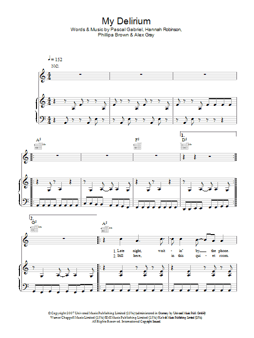 Ladyhawke My Delirium Sheet Music Notes & Chords for Piano, Vocal & Guitar - Download or Print PDF