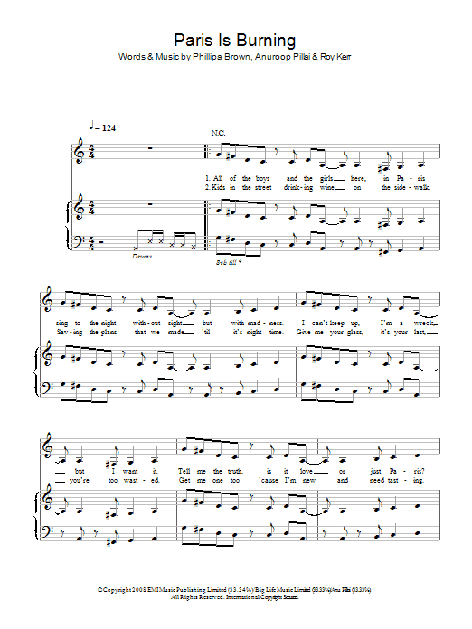 Ladyhawke Paris Is Burning Sheet Music Notes & Chords for Lyrics & Chords - Download or Print PDF