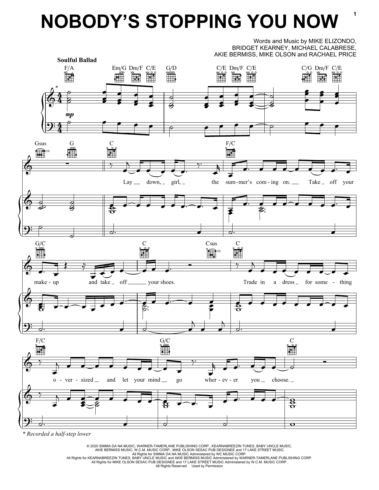 Lake Street Dive Nobody's Stopping You Now Sheet Music Notes & Chords for Piano, Vocal & Guitar (Right-Hand Melody) - Download or Print PDF