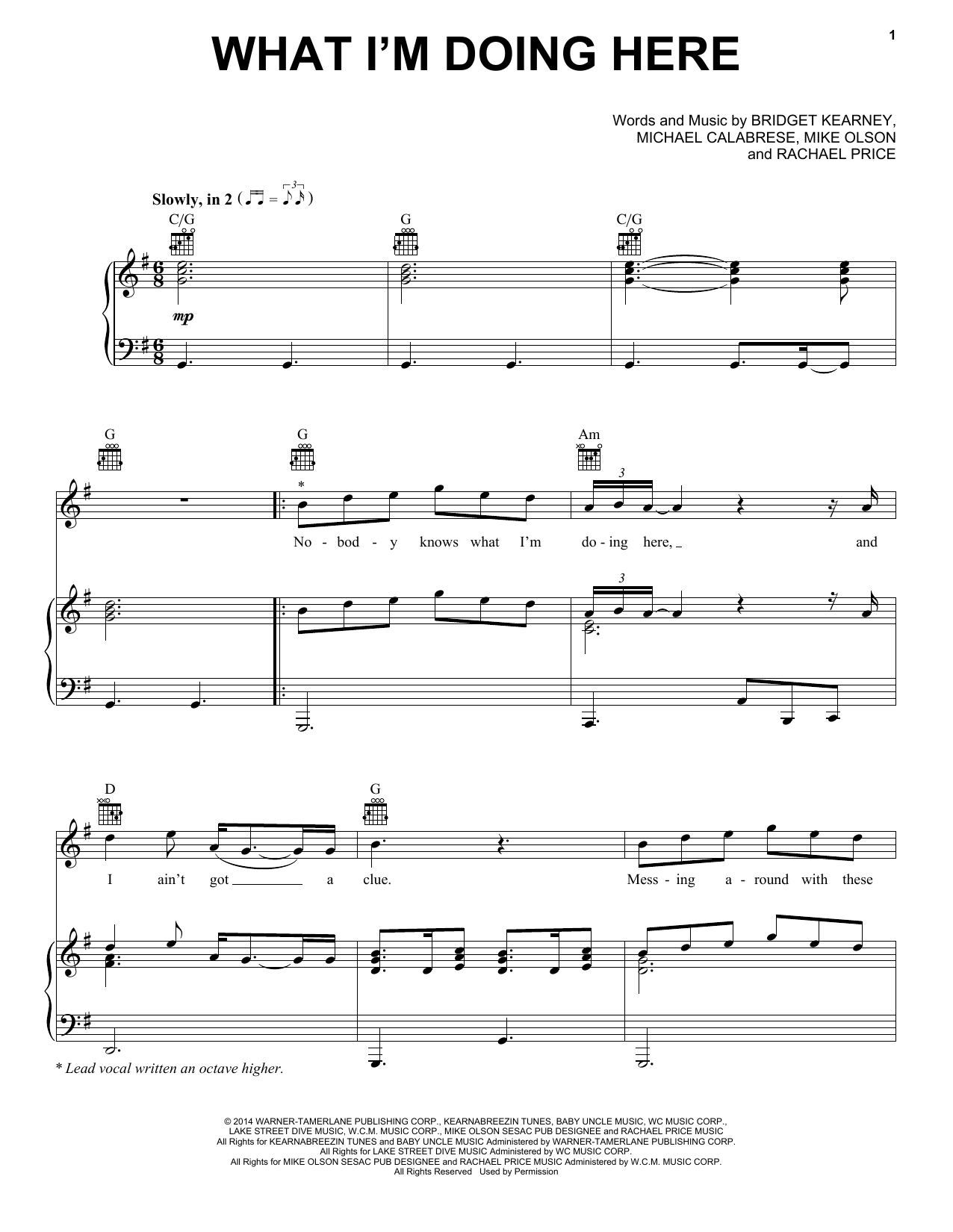 Lake Street Dive What I'm Doing Here Sheet Music Notes & Chords for Piano, Vocal & Guitar (Right-Hand Melody) - Download or Print PDF