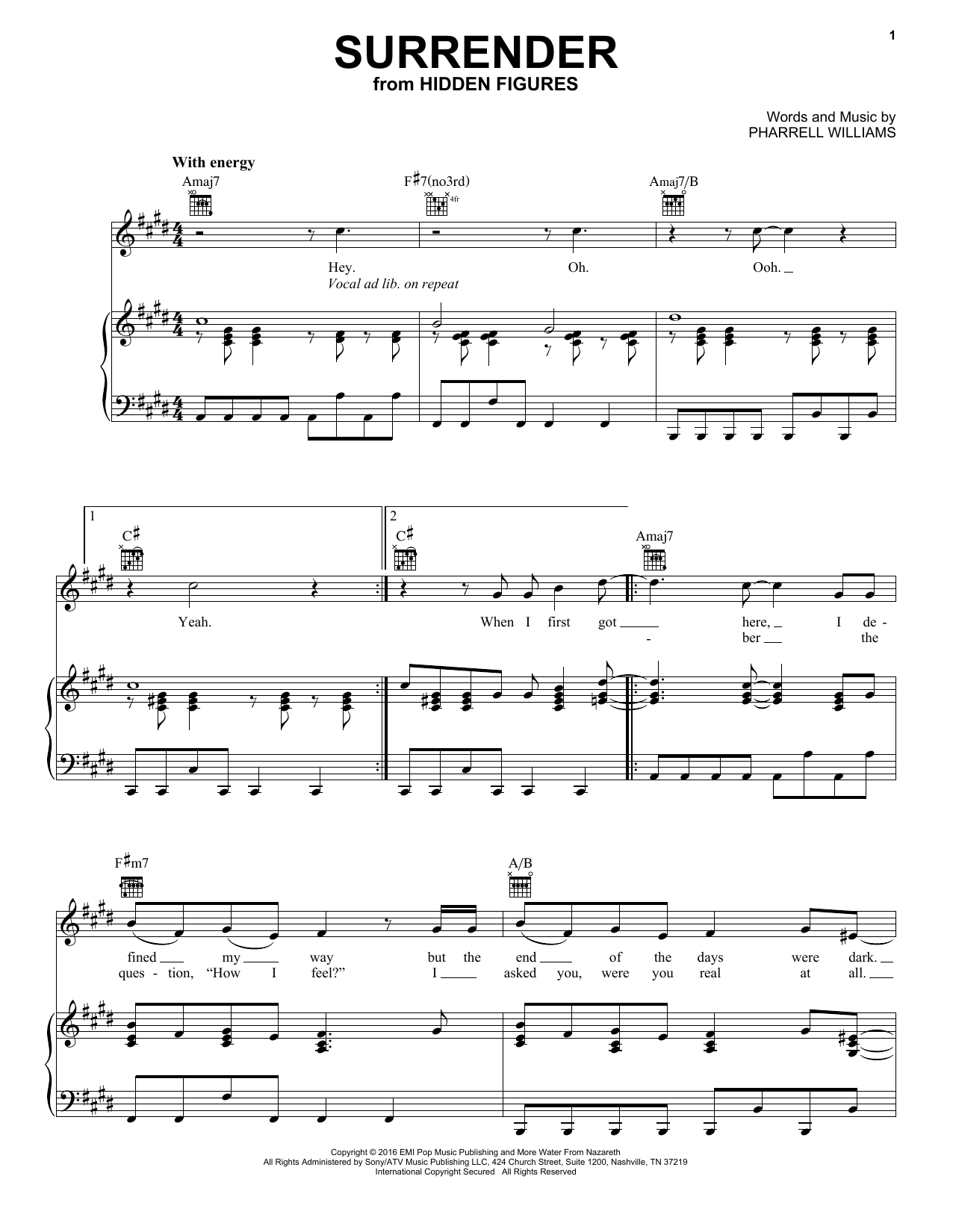 Lalah Hathaway and Pharrell Williams Surrender Sheet Music Notes & Chords for Piano, Vocal & Guitar (Right-Hand Melody) - Download or Print PDF