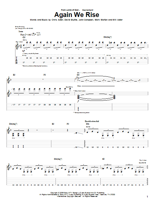 Lamb Of God Again We Rise Sheet Music Notes & Chords for Guitar Tab - Download or Print PDF