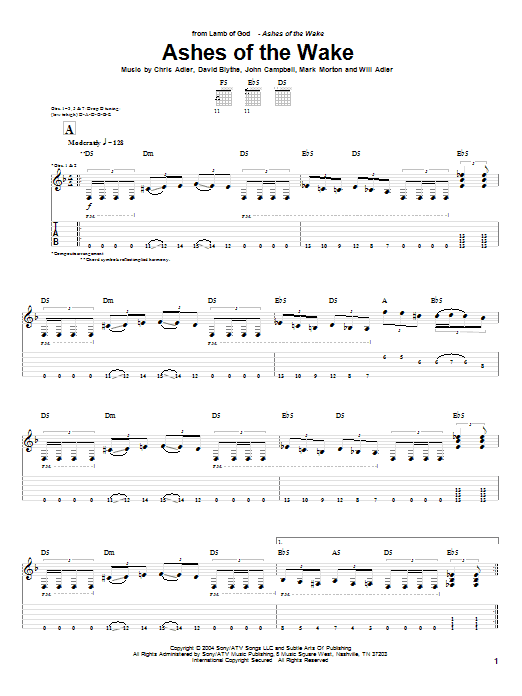 Lamb Of God Ashes Of The Wake Sheet Music Notes & Chords for Guitar Tab - Download or Print PDF