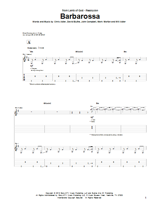 Lamb Of God Barbarossa Sheet Music Notes & Chords for Guitar Tab - Download or Print PDF