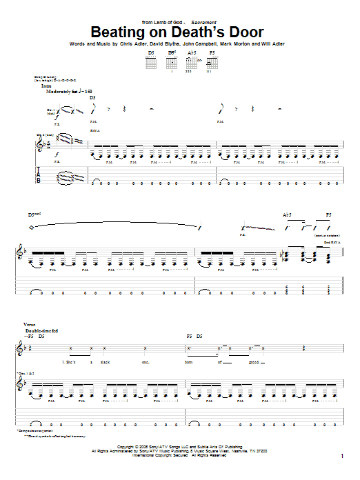 Lamb Of God Beating On Death's Door Sheet Music Notes & Chords for Guitar Tab - Download or Print PDF
