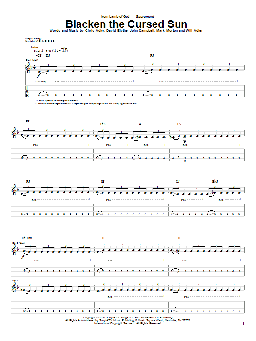 Lamb Of God Blacken The Cursed Sun Sheet Music Notes & Chords for Guitar Tab - Download or Print PDF