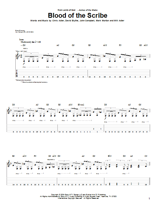 Lamb Of God Blood Of The Scribe Sheet Music Notes & Chords for Guitar Tab - Download or Print PDF