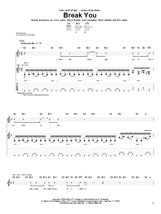 Lamb Of God Break You Sheet Music Notes & Chords for Guitar Tab - Download or Print PDF
