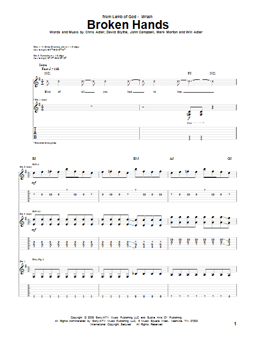 Lamb Of God Broken Hands Sheet Music Notes & Chords for Guitar Tab - Download or Print PDF