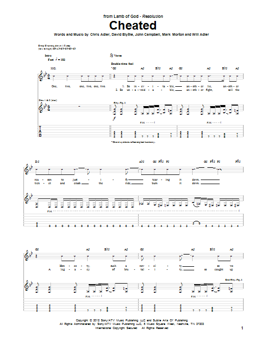 Lamb Of God Cheated Sheet Music Notes & Chords for Guitar Tab - Download or Print PDF