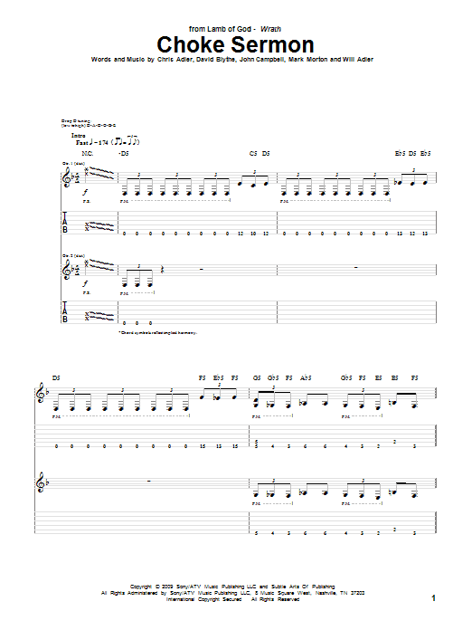 Lamb Of God Choke Sermon Sheet Music Notes & Chords for Guitar Tab - Download or Print PDF