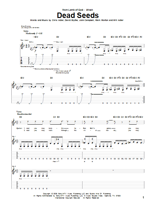 Lamb Of God Dead Seeds Sheet Music Notes & Chords for Guitar Tab - Download or Print PDF