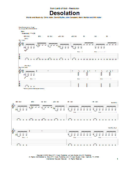 Lamb Of God Desolation Sheet Music Notes & Chords for Guitar Tab - Download or Print PDF