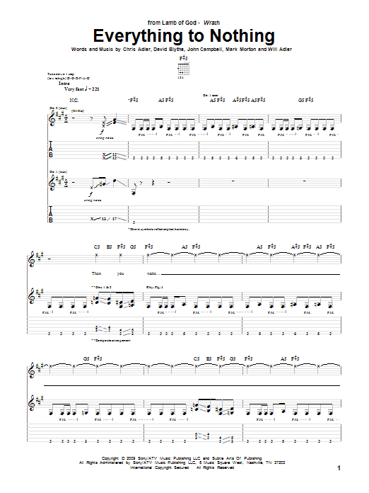 Lamb Of God Everything To Nothing Sheet Music Notes & Chords for Guitar Tab - Download or Print PDF