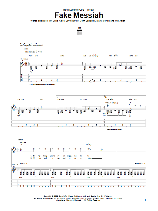 Lamb Of God Fake Messiah Sheet Music Notes & Chords for Guitar Tab - Download or Print PDF