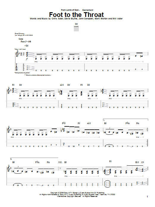 Lamb Of God Foot To The Throat Sheet Music Notes & Chords for Guitar Tab - Download or Print PDF