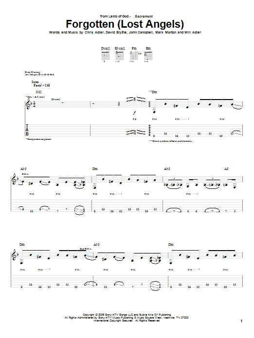 Lamb Of God Forgotten (Lost Angels) Sheet Music Notes & Chords for Guitar Tab - Download or Print PDF