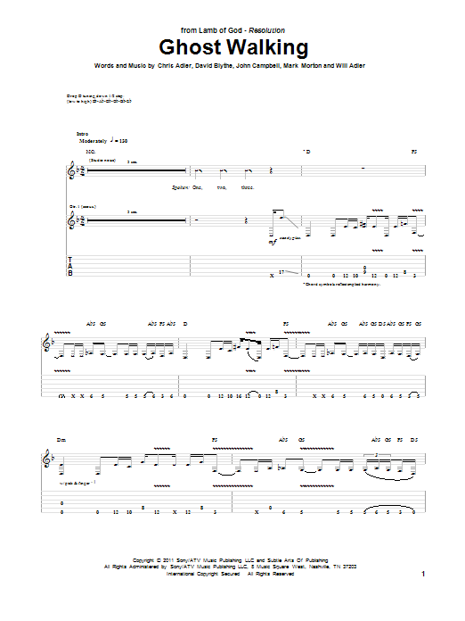 Lamb Of God Ghost Walking Sheet Music Notes & Chords for Guitar Tab - Download or Print PDF