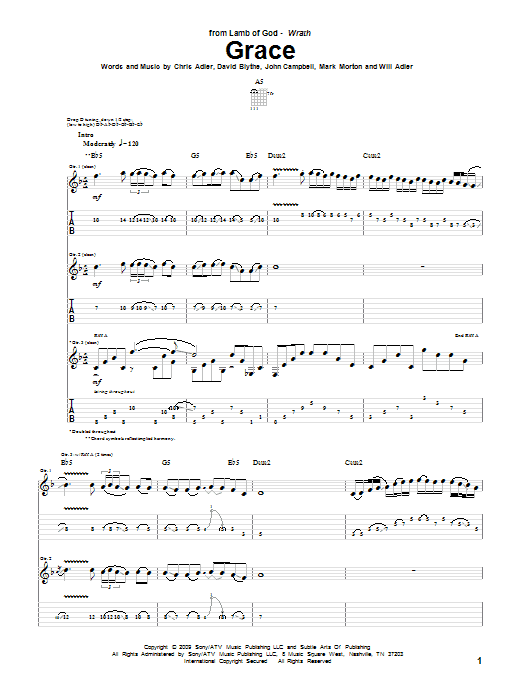 Lamb Of God Grace Sheet Music Notes & Chords for Guitar Tab - Download or Print PDF