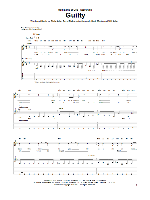 Lamb Of God Guilty Sheet Music Notes & Chords for Guitar Tab - Download or Print PDF
