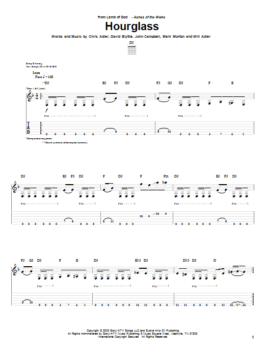 Lamb Of God Hourglass Sheet Music Notes & Chords for Guitar Tab - Download or Print PDF