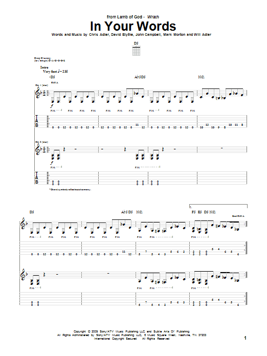 Lamb Of God In Your Words Sheet Music Notes & Chords for Guitar Tab - Download or Print PDF