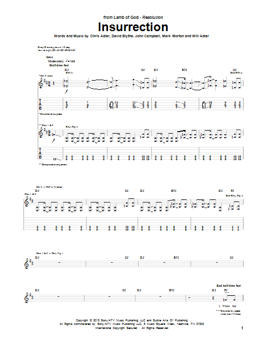 Lamb Of God Insurrection Sheet Music Notes & Chords for Guitar Tab - Download or Print PDF