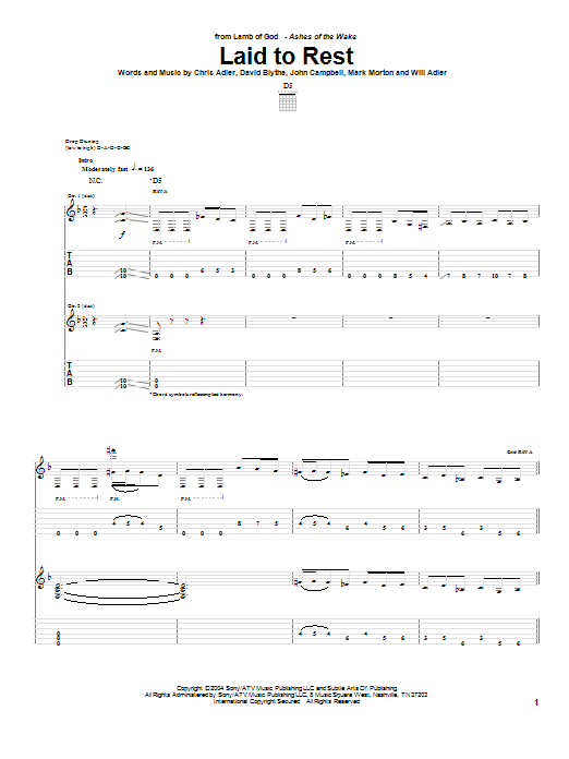Lamb Of God Laid To Rest Sheet Music Notes & Chords for Guitar Tab - Download or Print PDF