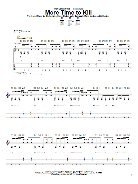 Lamb Of God More Time To Kill Sheet Music Notes & Chords for Guitar Tab - Download or Print PDF