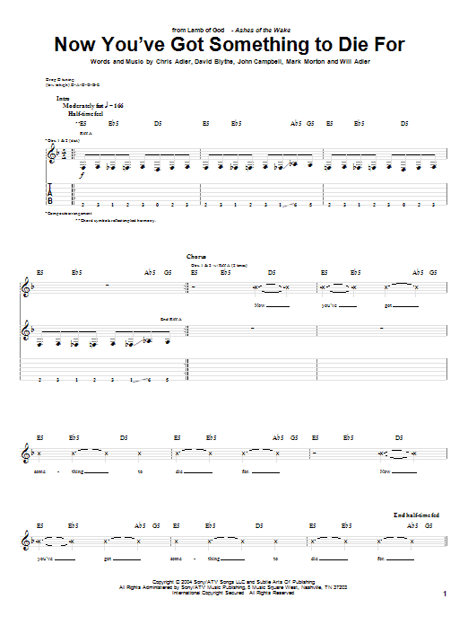 Lamb Of God Now You've Got Something To Die For Sheet Music Notes & Chords for Guitar Tab - Download or Print PDF