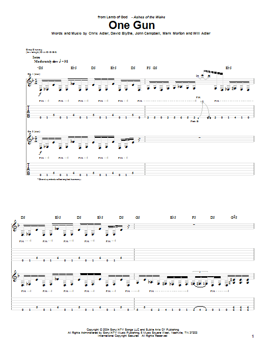 Lamb Of God One Gun Sheet Music Notes & Chords for Guitar Tab - Download or Print PDF