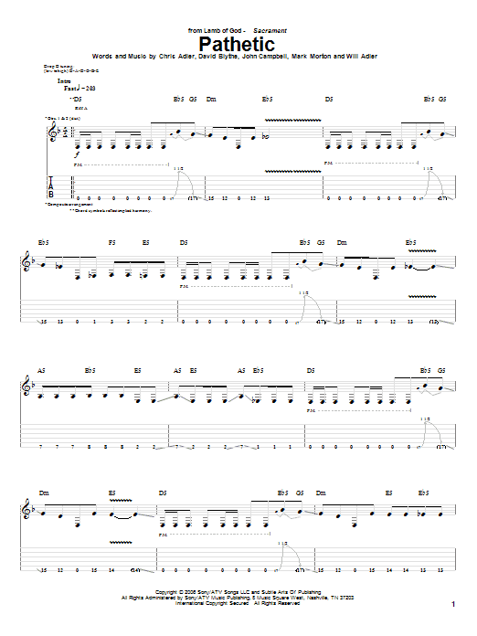 Lamb Of God Pathetic Sheet Music Notes & Chords for Guitar Tab - Download or Print PDF