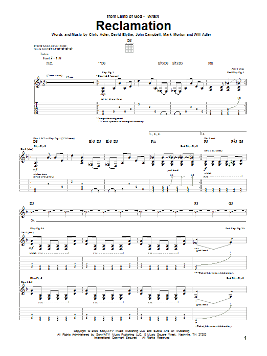 Lamb Of God Reclamation Sheet Music Notes & Chords for Guitar Tab - Download or Print PDF