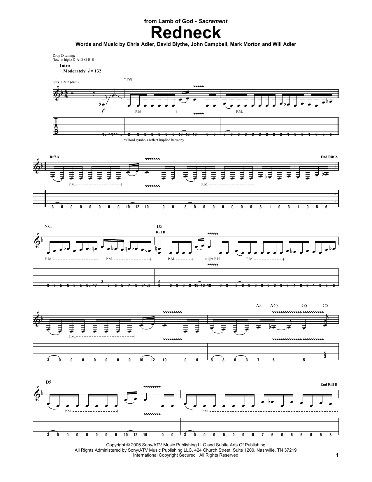 Lamb Of God Redneck Sheet Music Notes & Chords for Guitar Tab - Download or Print PDF