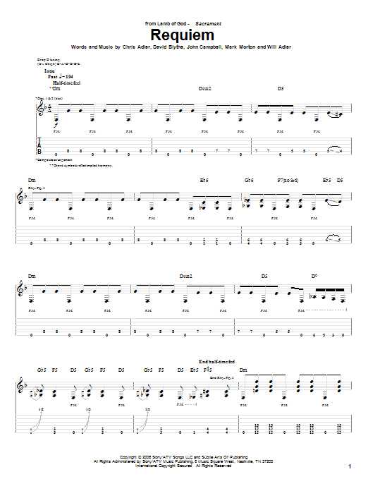 Lamb Of God Requiem Sheet Music Notes & Chords for Guitar Tab - Download or Print PDF