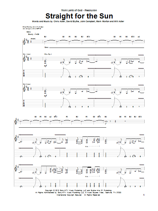 Lamb Of God Straight For The Sun Sheet Music Notes & Chords for Guitar Tab - Download or Print PDF