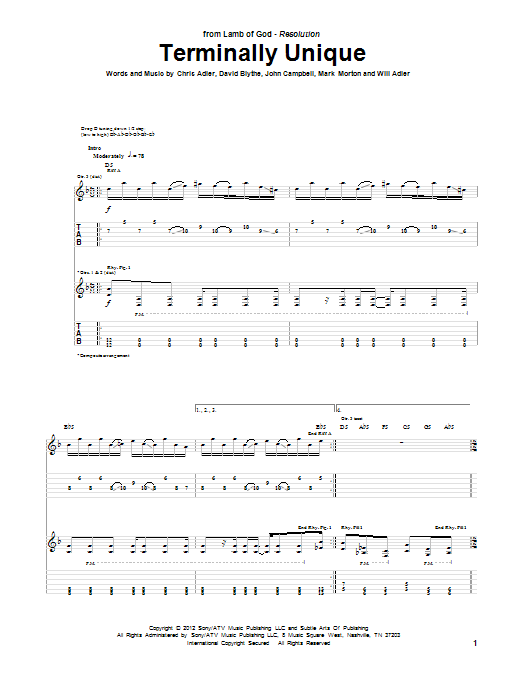 Lamb Of God Terminally Unique Sheet Music Notes & Chords for Guitar Tab - Download or Print PDF