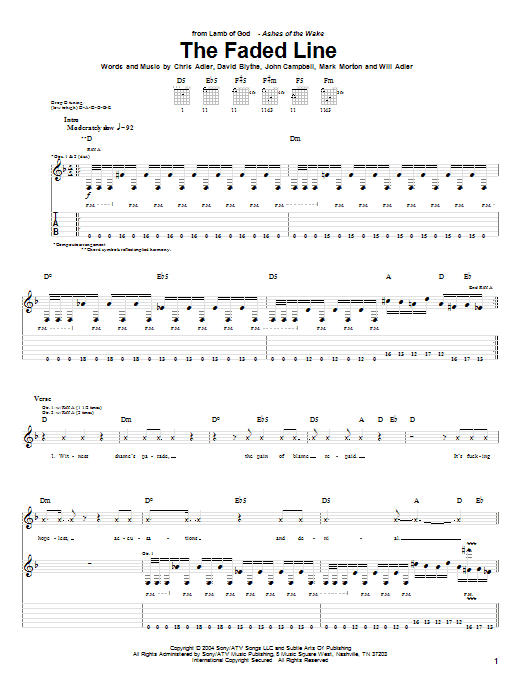 Lamb Of God The Faded Line Sheet Music Notes & Chords for Guitar Tab - Download or Print PDF