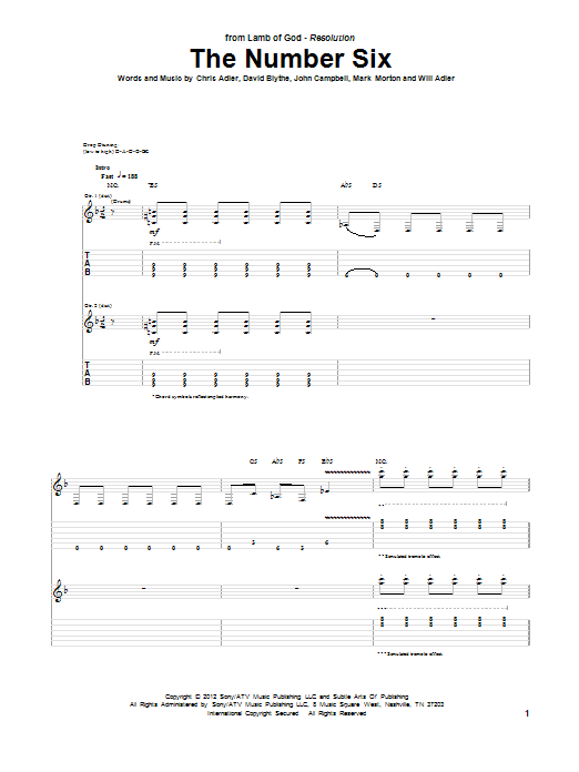 Lamb Of God The Number Six Sheet Music Notes & Chords for Guitar Tab - Download or Print PDF