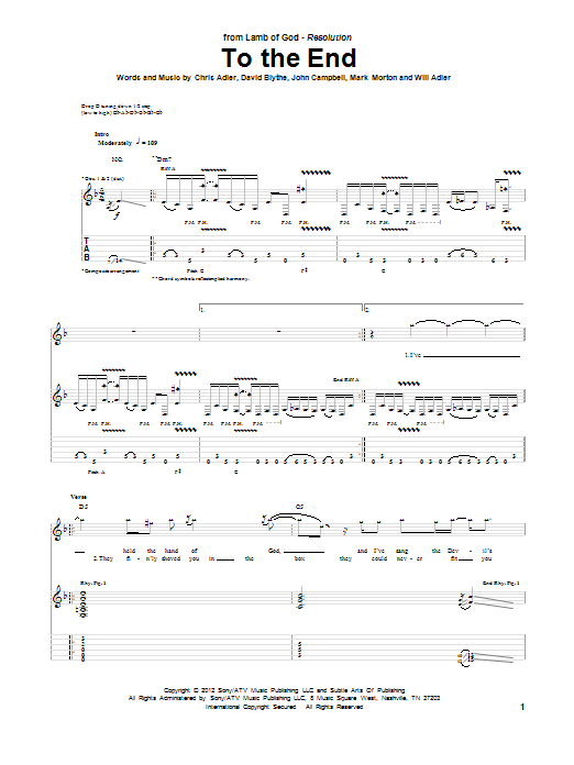 Lamb Of God To The End Sheet Music Notes & Chords for Guitar Tab - Download or Print PDF