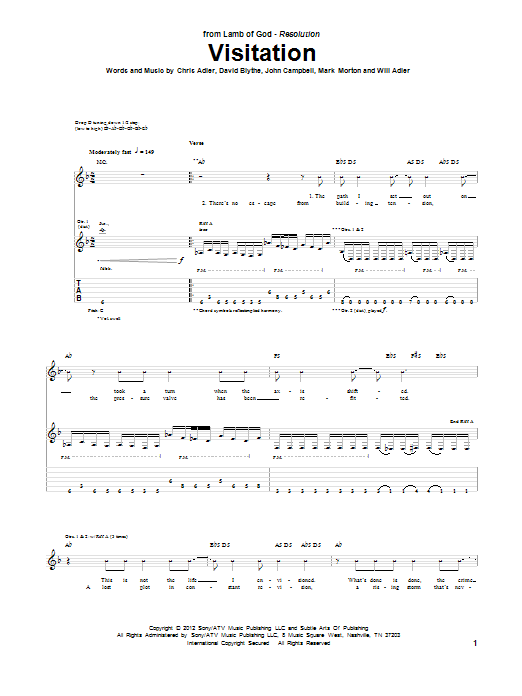 Lamb Of God Visitation Sheet Music Notes & Chords for Guitar Tab - Download or Print PDF