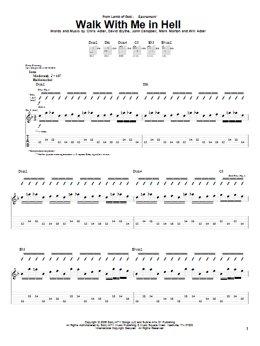 Lamb Of God Walk With Me In Hell Sheet Music Notes & Chords for Guitar Tab - Download or Print PDF