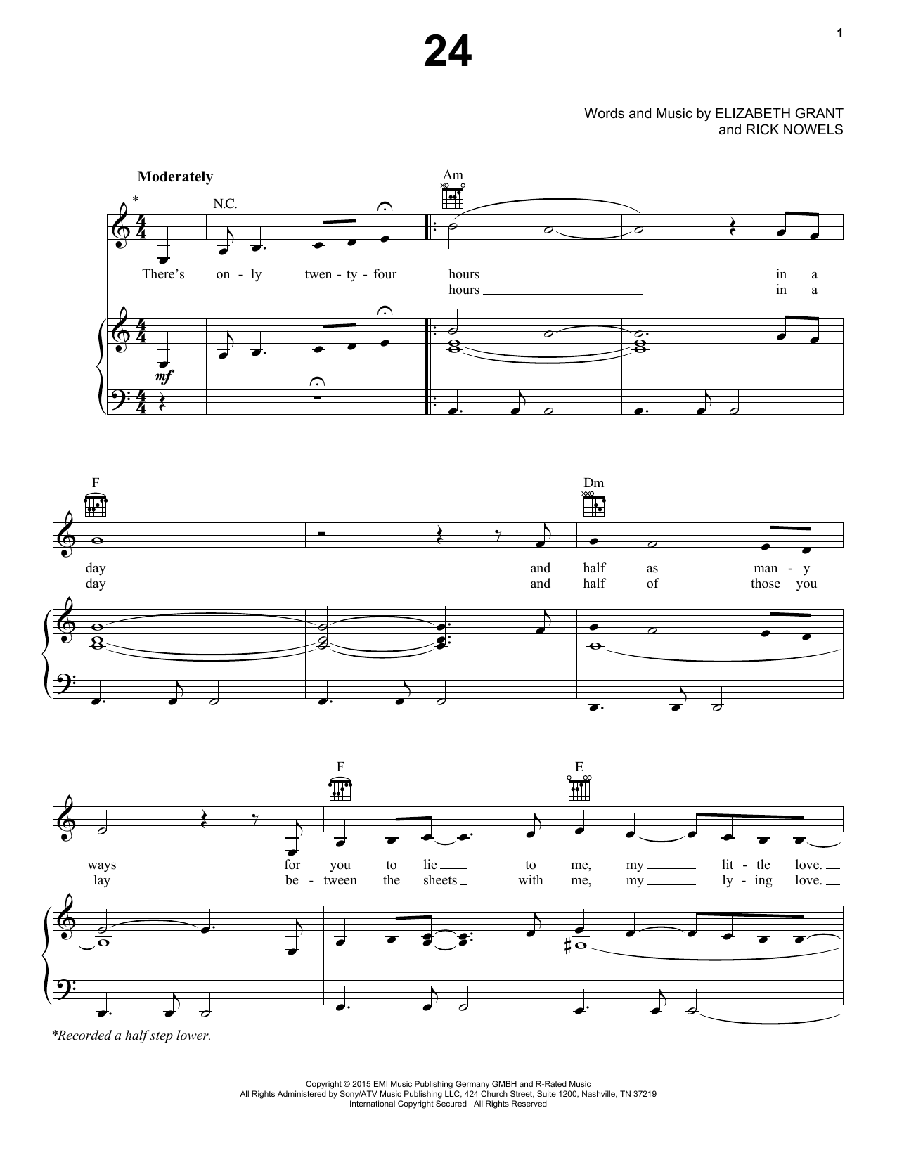 Lana Del Rey 24 Sheet Music Notes & Chords for Piano, Vocal & Guitar (Right-Hand Melody) - Download or Print PDF