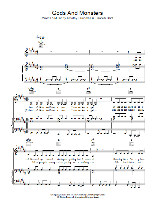 Lana Del Rey Gods And Monsters Sheet Music Notes & Chords for Piano, Vocal & Guitar (Right-Hand Melody) - Download or Print PDF