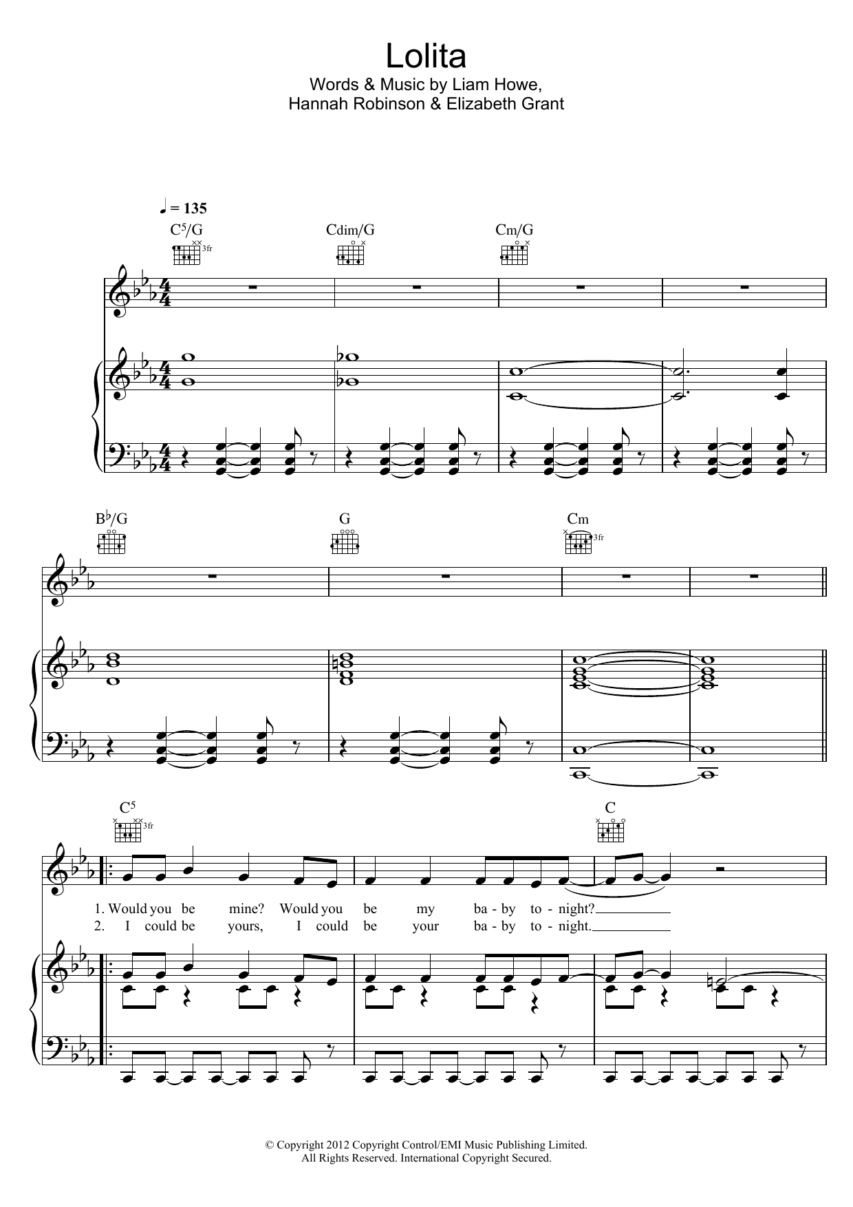 Lana Del Rey Lolita Sheet Music Notes & Chords for Piano, Vocal & Guitar (Right-Hand Melody) - Download or Print PDF